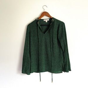 Michael Kors Micro Giraffe Print Metal Grommet Tie-neck Bell Sleeve Top